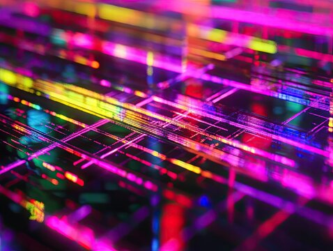 Abstract colorful light trails creating network connections simulation
