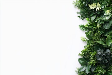 Lush green tropical leaves and bushes create a refreshing composition with rich textures, arranged for a clean look and plenty of empty space