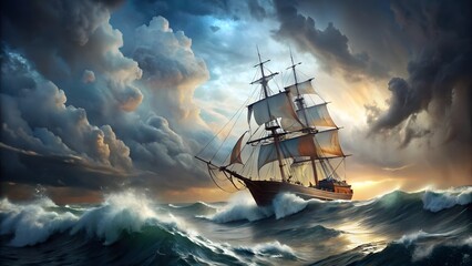 Sailing Ship in Stormy Seas