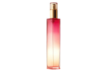 Elegant perfume bottle with a gradient pink to yellow color scheme against a black backdrop ideal for product promotion