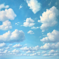 Obraz premium Tranquil Sky with Soft, Fluffy White Clouds Scattered Across a Clear Blue Expanse, Evoking Calm and a Sense of Freedom.