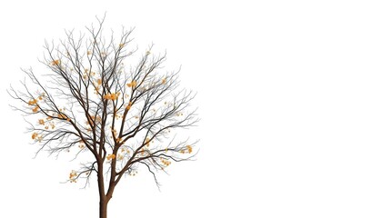 Fototapeta premium Single deciduous tree, stark branches against pure white, simple, cutout