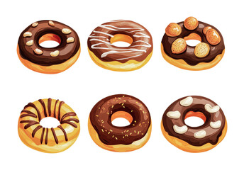 Delicious assortment of chocolate and glazed donuts perfect for dessert lovers celebrating a sweet occasion, cut out