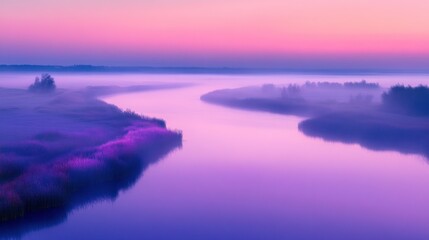 Serene Foggy River at Dusk with Soft Light