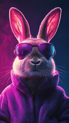 Futuristic rabbit in neon gear a confident adventure awaits