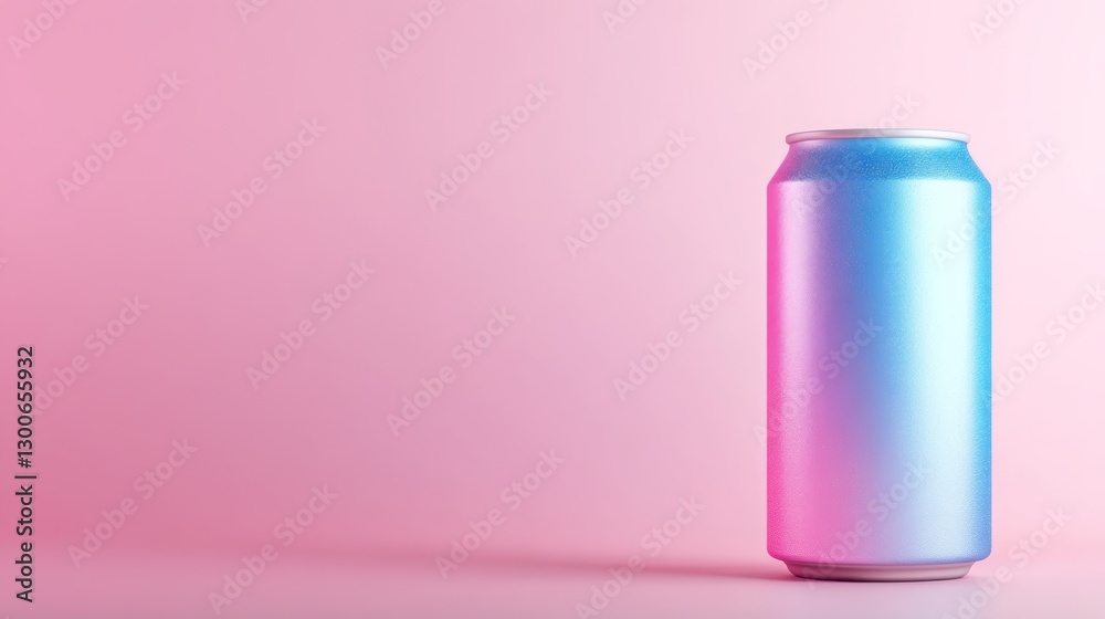Leinwandbilder A frontal close-up of a beverage can mockup featuring a gradient artwork. An empty text placeholder provides space for branding, set on a clean background