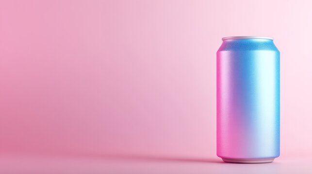 A frontal close-up of a beverage can mockup featuring a gradient artwork. An empty text placeholder provides space for branding, set on a clean background