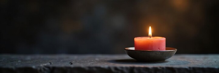 A solitary candle casts a warm glow on the altar, stone, elegant