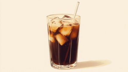 Refreshing iced coffee in a tall glass with ice cubes and a straw. Perfect for a hot summer day!