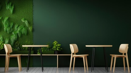 Modern School Cafeteria Design Concept, Modern Multi-Level School Dining Area with Green Wall and Minimalist Wood Furniture