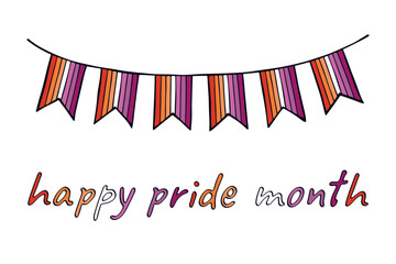 Obraz premium Colorful garland Lesbian pride flag Happy pride day LGBTQIA community Pride Month Vector hand drawn doodle for posters, stickers, logo, cards