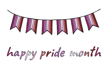 Obraz premium Colorful garland Lesbian pride flag Happy pride day LGBTQIA community Pride Month Vector hand drawn doodle for posters, stickers, logo, cards