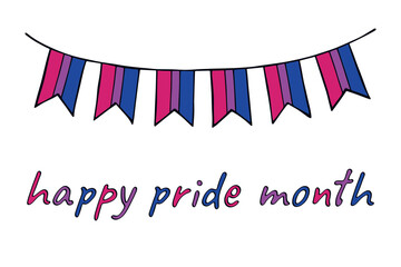 Obraz premium Colorful garland Bisexual pride flag Happy pride day LGBTQIA community Pride Month Vector hand drawn doodle for posters, stickers, logo, cards