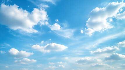 Fototapeta premium Tranquil Sky with Soft, Fluffy White Clouds Scattered Across a Clear Blue Expanse, Evoking Calm and a Sense of Freedom.