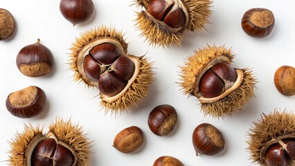 Fresh Chestnuts Isolated on White Background
