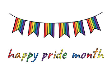 Obraz premium Colorful garland Gay pride flag Happy pride day LGBTQIA community Pride Month Vector hand drawn doodle for posters, stickers, logo, cards