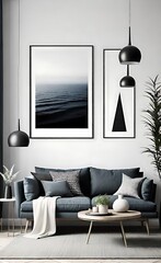 Interior Design Mockup with Living Room and Mountain Artwork