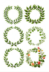 Original spring plant leaf border element set