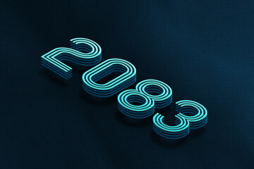 Blue Isometric layer 3d text effect of number 2083 on blue background.