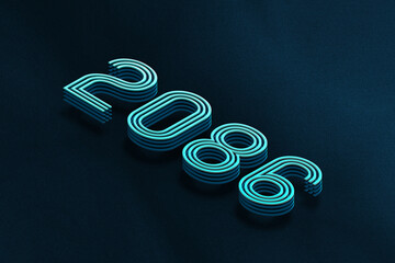 Blue Isometric layer 3d text effect of number 2086 on blue background.