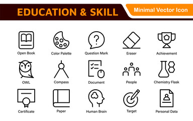 Education Icons Collection. Vector-Based Icons for School, College, Learning Resources, Study, and Teaching Tools