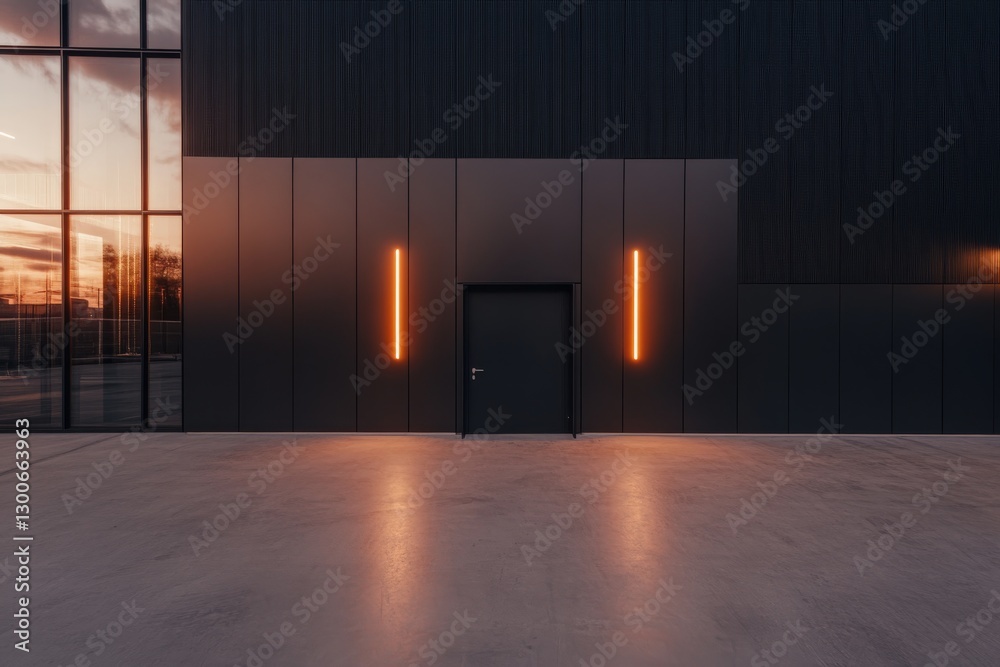 Aufkleber A modern anthracite garage door features subtle side lighting, enhancing minimalist style against a smooth neutral gray concrete surface with ample space for text