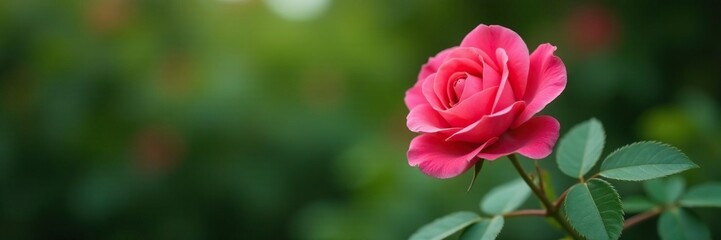 Fototapeta premium Single rose bloom on a branch in a wild rose bush, single bloom, blossom