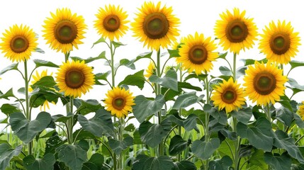 Obraz premium Vibrant sunflowers blooming in a sunny field, showcasing their bright yellow petals against a clear sky