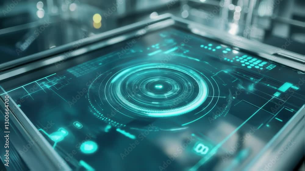 Poster futuristic control panel displaying complex data analysis and processing information in a high tech 