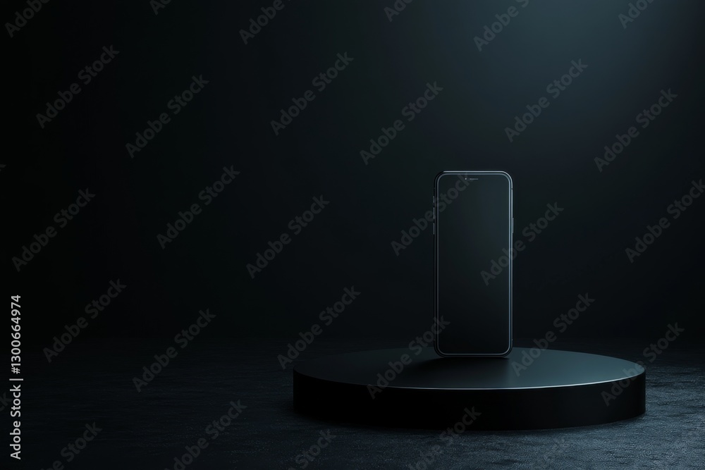 Leinwandbilder a contemporary smartphone is elegantly positioned at an angle on a glossy black surface, highlightin