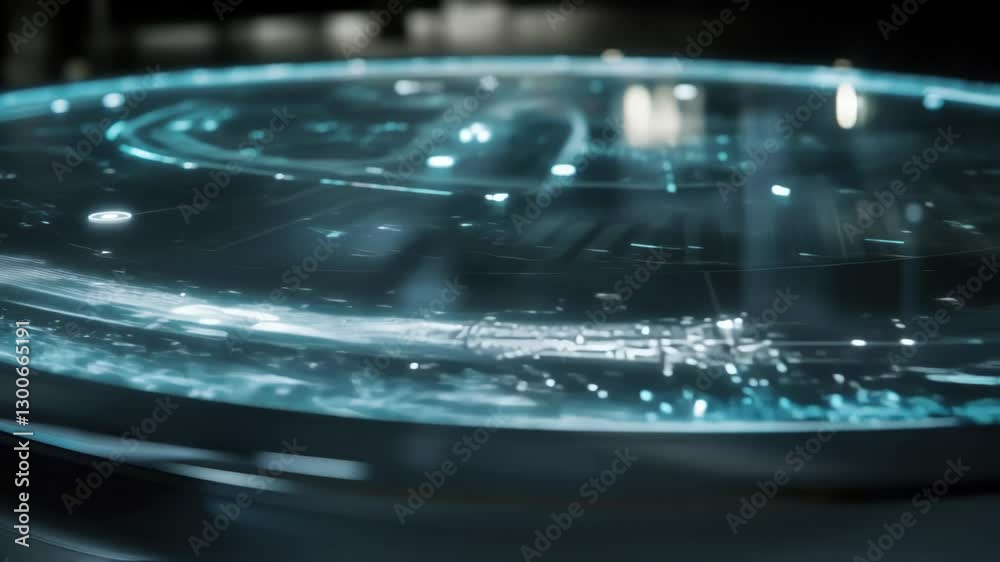 Poster advanced data visualization unfolding across sleek glass surface, streaming dynamic information patt