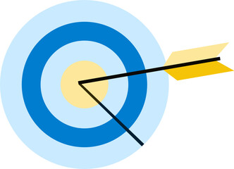 Target with arrow hitting bullseye, vector illustration of goal, success, achievement, accuracy, and business strategy isolated on white background.