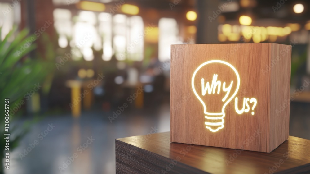Fototapete wooden cube with a light bulb icon and the text 