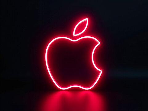 neon A neon apple logo with a red apple and a green stem. The apple is open, revealing a red background