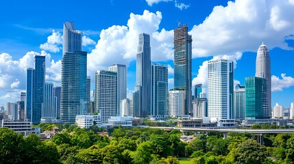 Naklejka premium Modern City Skyline, Skyscrapers, Urban Landscape - Urban landscapes