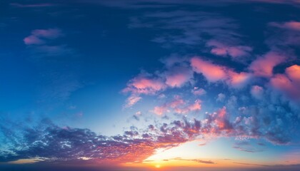 panoranic sunrise sky with colorful clouds