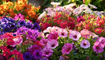 Obraz premium Mix of Multiflora petunias blooming in flower garden