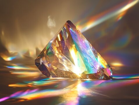 Iridescent prism refracting light, creating spectrum hues and reflections - Powered by Adobe