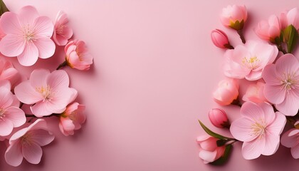 Fototapeta premium pink spring flowers of pastel pink background with empty copy space