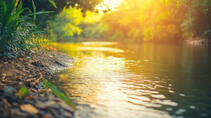 Fototapeta premium Tranquil Waterway in Golden Hour Light