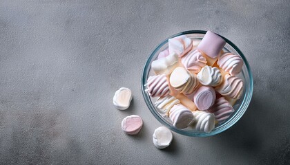 marshmallows in a glass bowl on a concrete background
