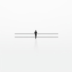 Minimalist silhouette of a person walking on parallel lines