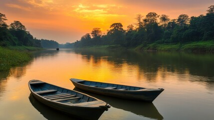 Fototapeta premium Vibrant Rivers at Golden Hour with Local Craftsmanship