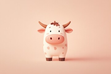 Cute cartoon cow with playful expression and soft pastel colors,