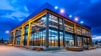 Obraz premium Modern Glass Building Construction at Night - Night photography