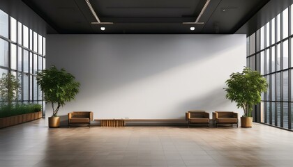 realistic empty wall for logo mockup in office lobby generative ai