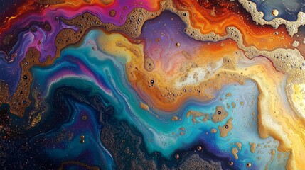 Colorful abstract pattern with vibrant swirls of blue, purple, and gold