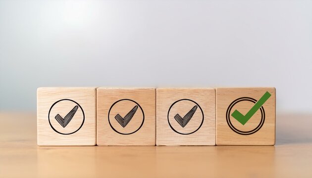 quality control certification wooden cubes with check mark