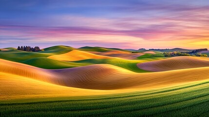 Golden Hour Rolling Hills Landscape - Vibrant Colors
