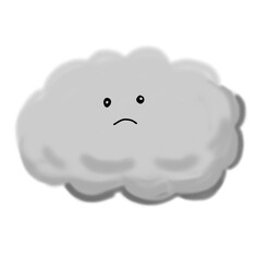 A sad, cute crayon cloud with a sorrowful expression, conveying a gentle, emotional mood, ideal for a children's design with a transparent background.

